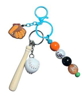 Colorado Rockies Baseball-Themed Keychain With Bat Ball Mitt & Beaded Charms - B